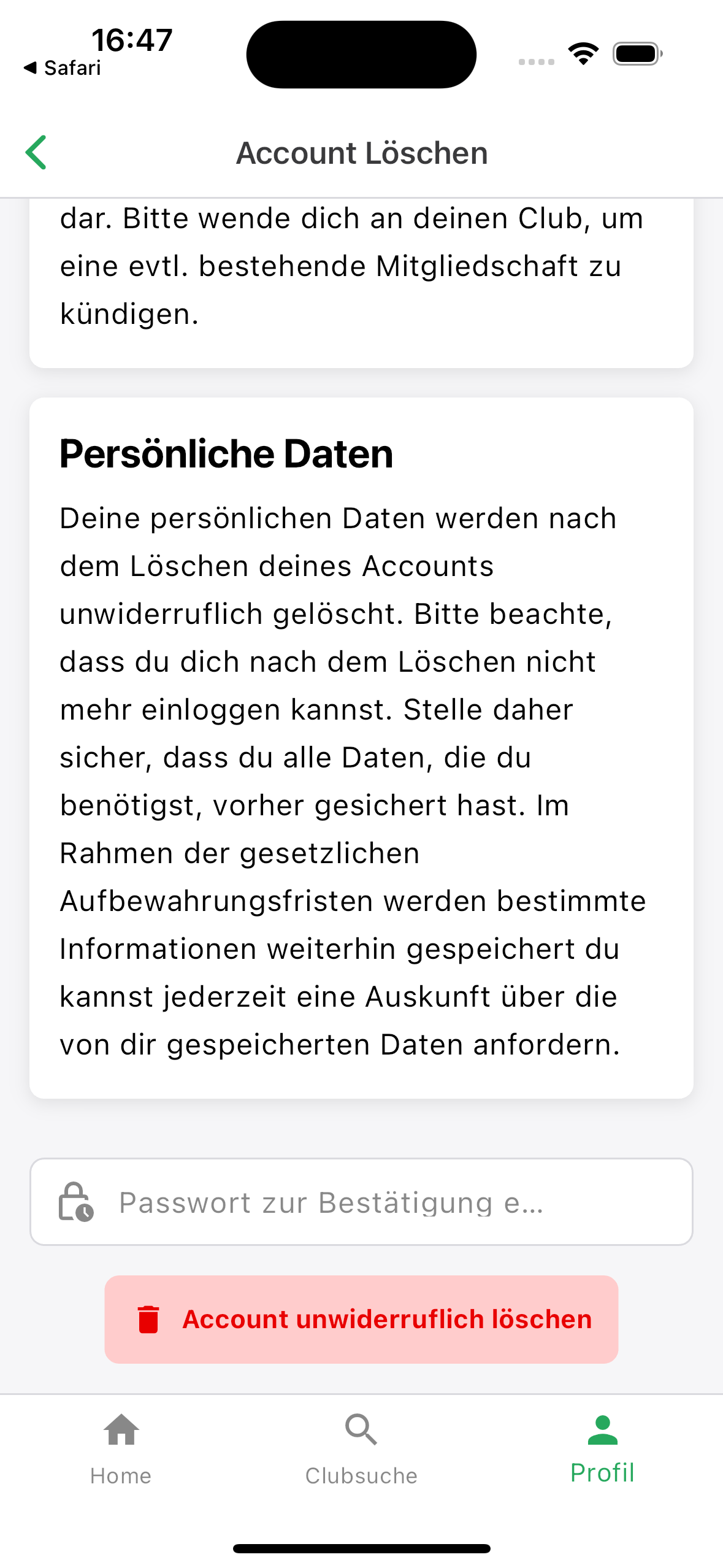 Hanf-App Account löschen