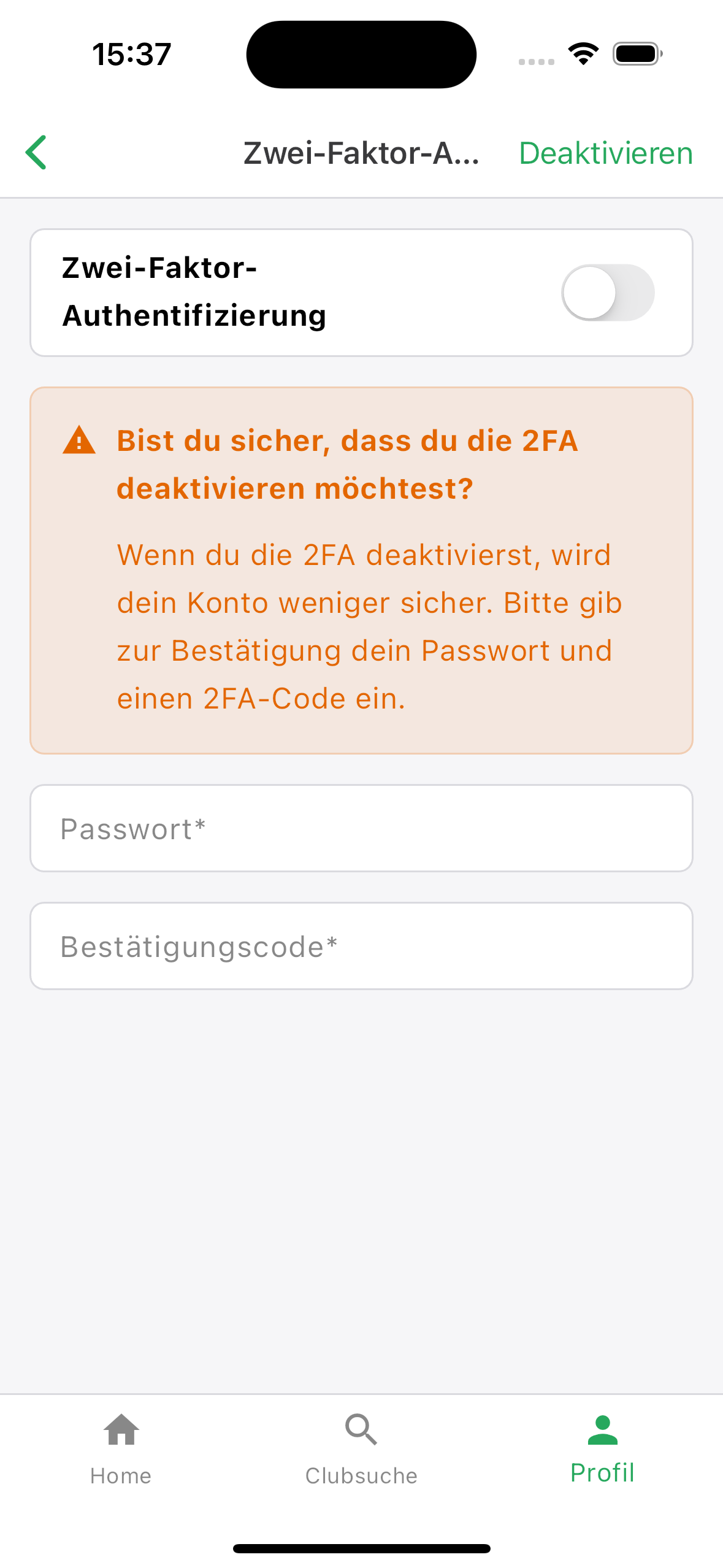 2FA in der Hanf-App deaktivieren