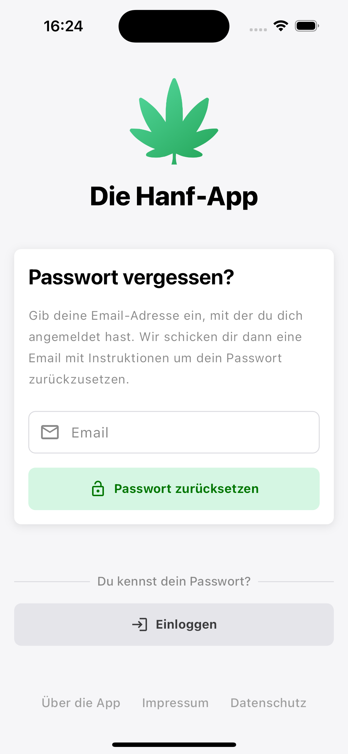 Hanf-App Passwort vergessen