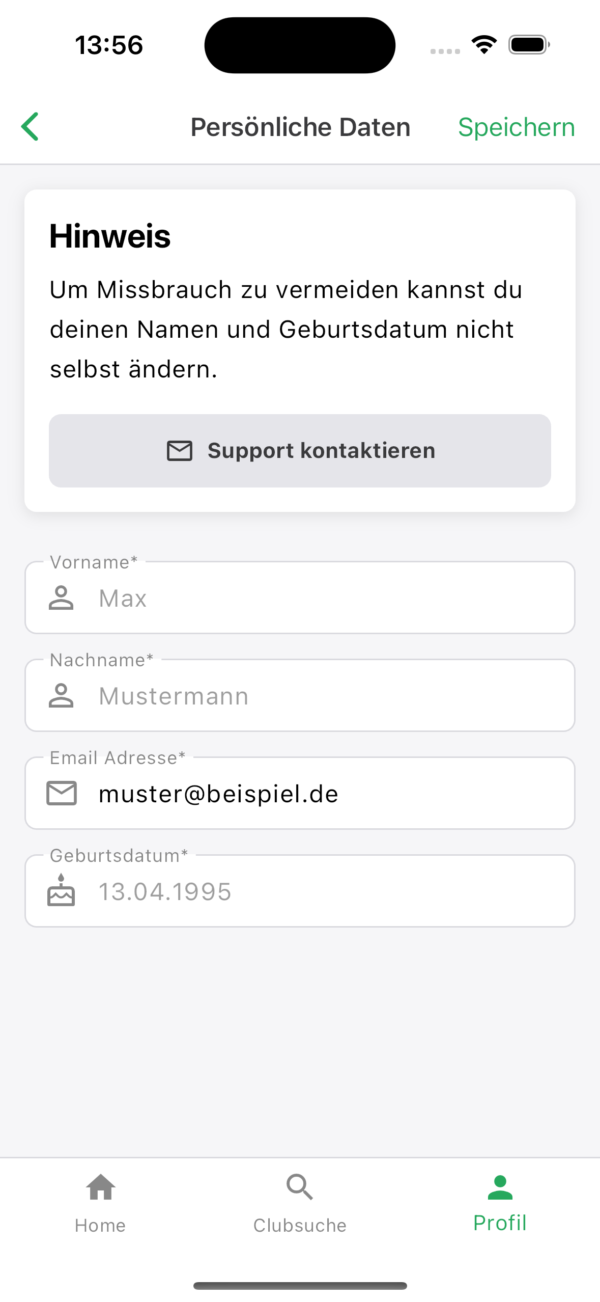 Persönliche Daten in der Hanf-App