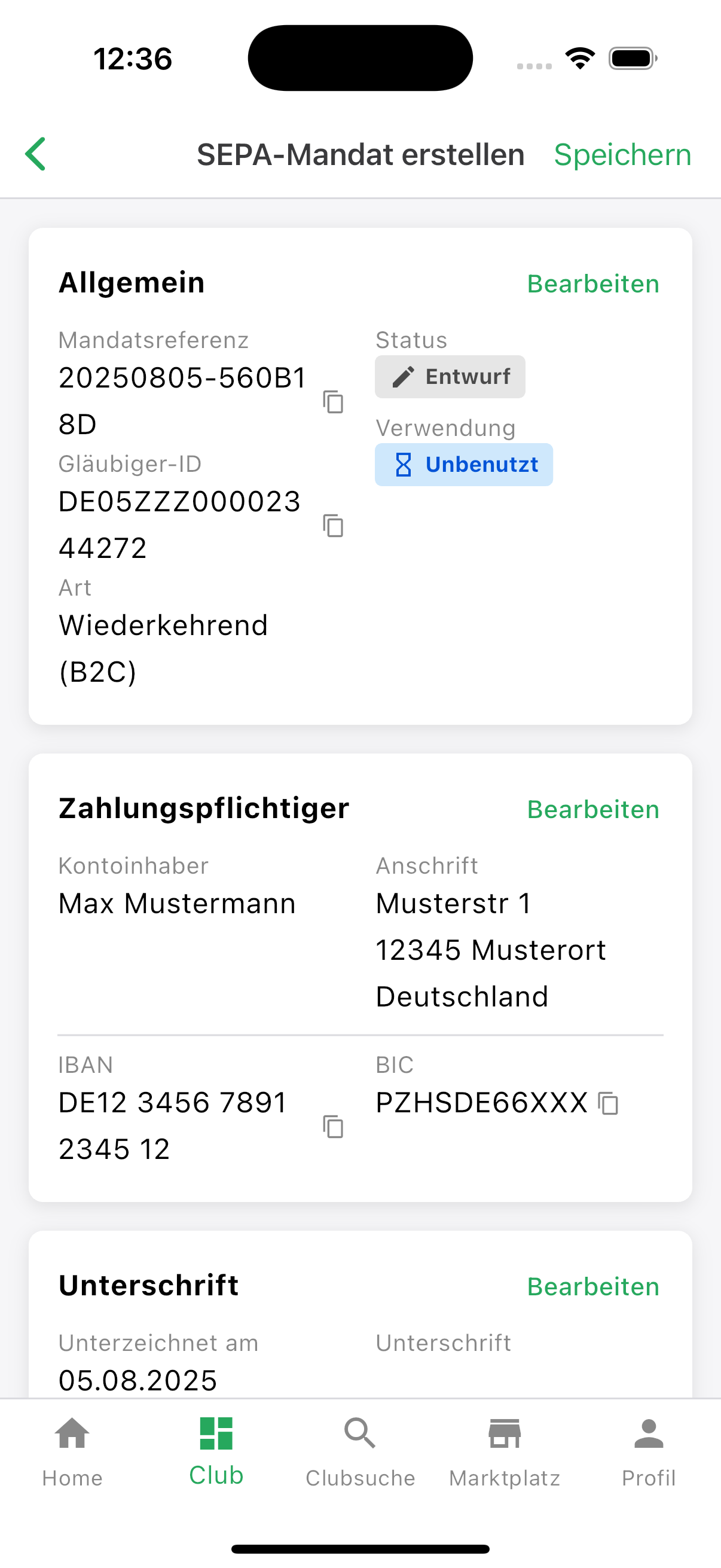 SEPA-Mandat in der Hanf-App anlegen